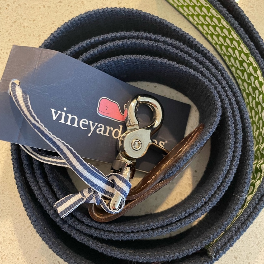 Vineyard Vines Micro Whale Leather Canvas Dog Leash